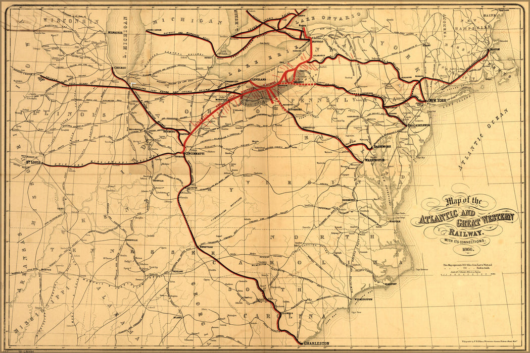 Poster, Many Sizes Available; Map Of The Atlantic And Great Western Railroad, With Its Connections, 1866