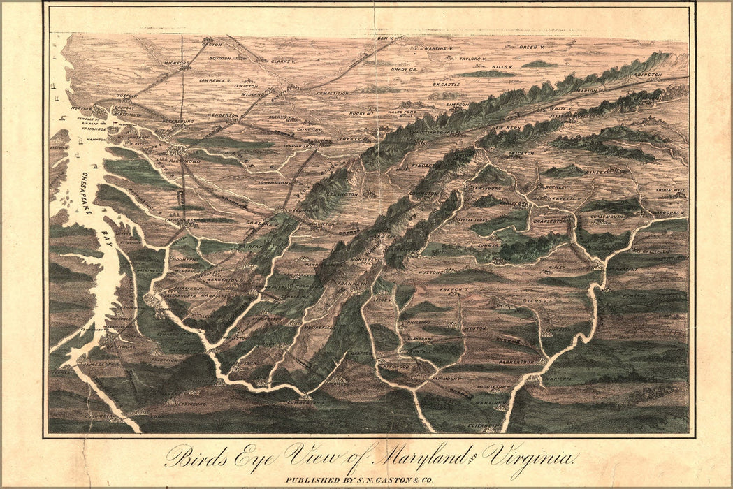 Poster, Many Sizes Available; Birdseye View Map Of Maryland And Virginia 1861