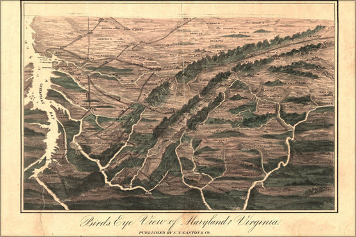 Poster, Many Sizes Available; Birdseye View Map Of Maryland And Virginia 1861