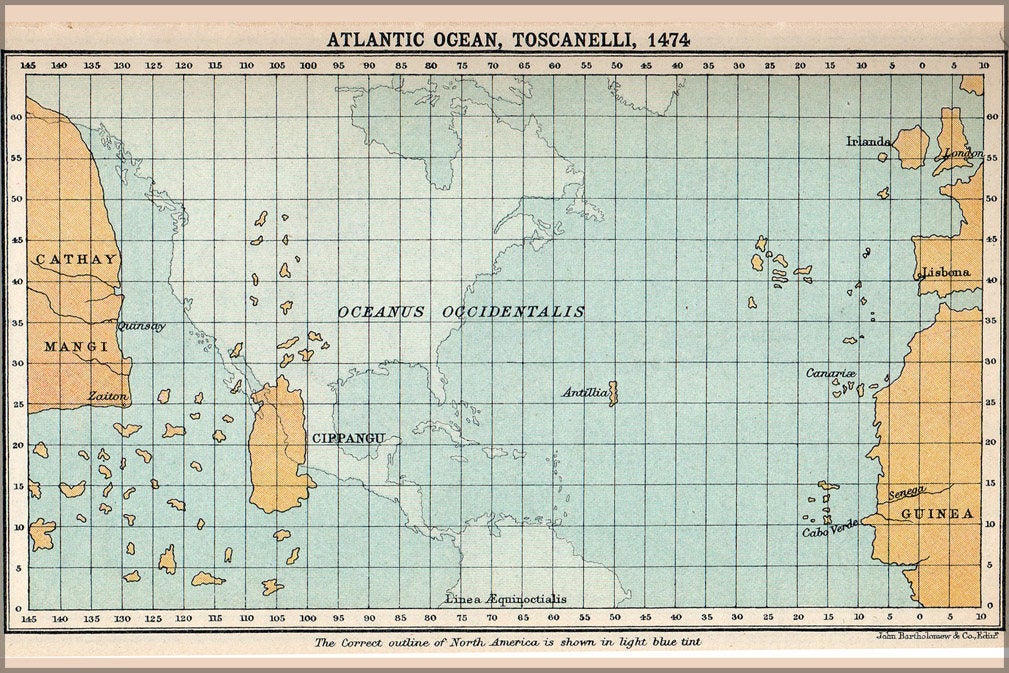 Poster, Many Sizes Available; Map Of The Atlantic Ocean According To Paolo Dal Pozzo Toscanelli (1474) Pre Christopher Columbus