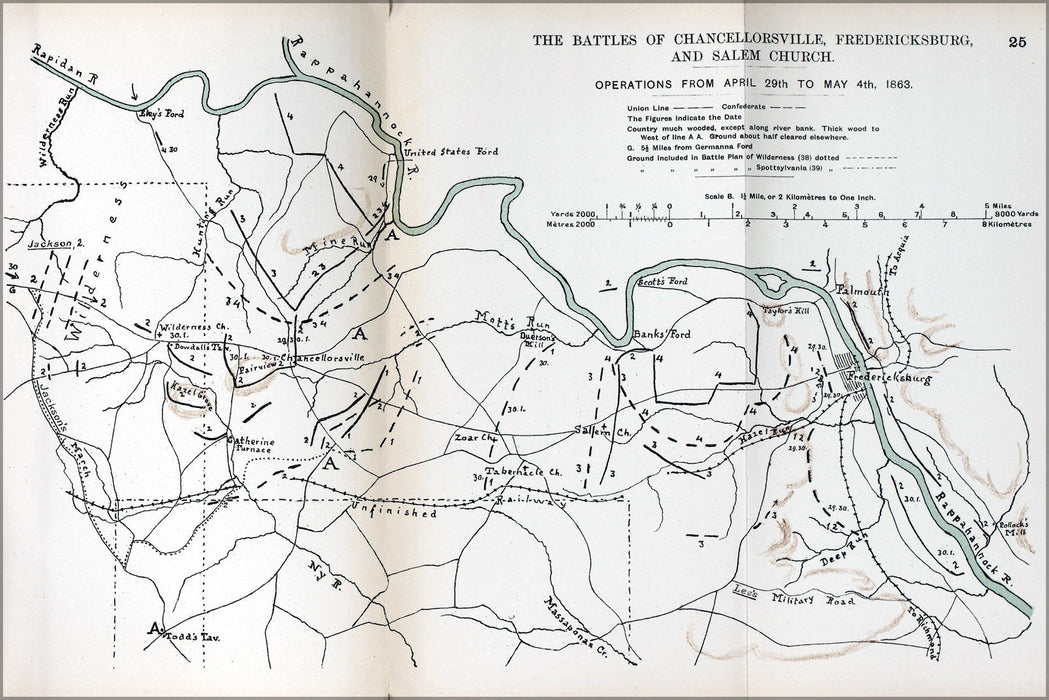 Poster, Many Sizes Available; Map Of Battle Of Chancellorsville & Fredericksburg