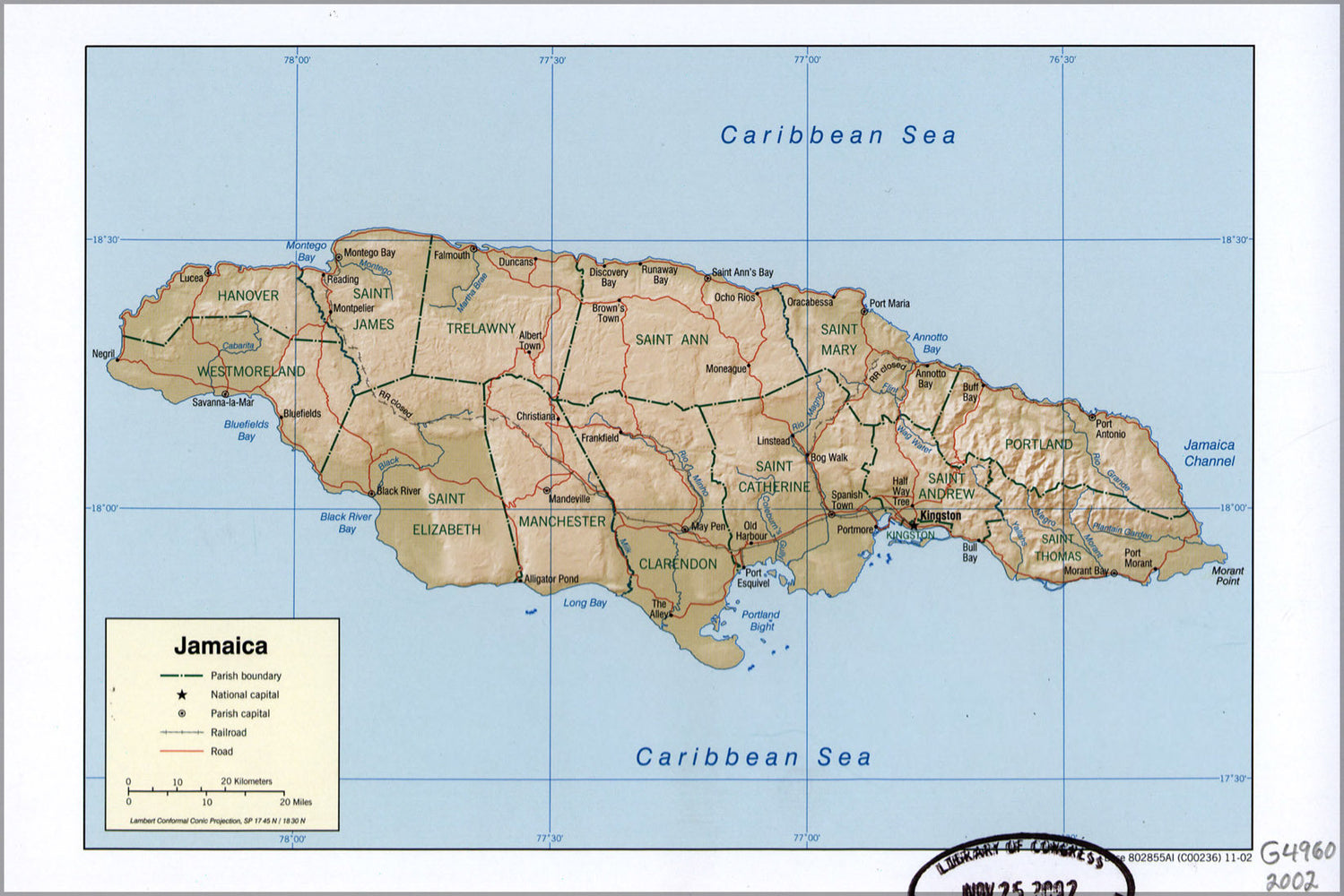 Poster, Many Sizes Available; Cia Map Of Jamaica 2002