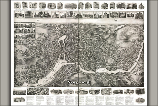 Poster, Many Sizes Available; Aero View Map Of Norwich, Connecticut 1912