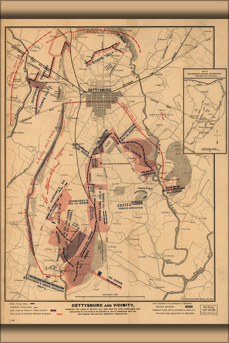 Poster, Many Sizes Available; Map Of Battle Of Gettysburg Lines Of Battle 1863