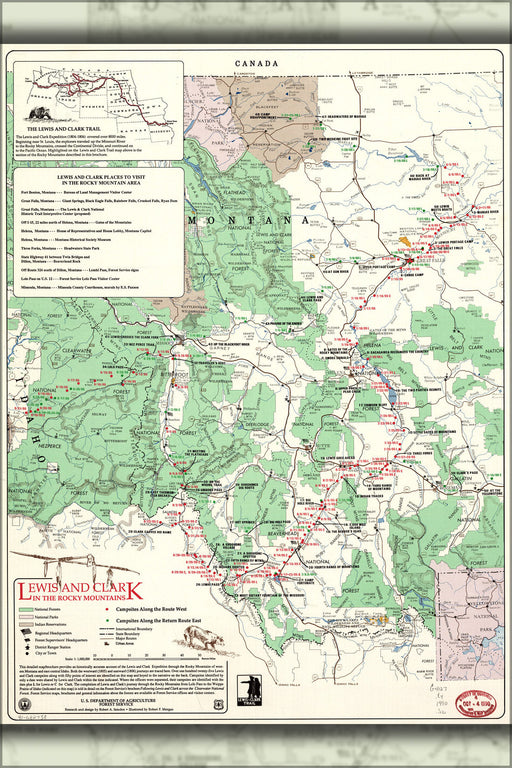 Poster, Many Sizes Available; Map Of Lewis And Clark In Rocky Mountains Pub1990