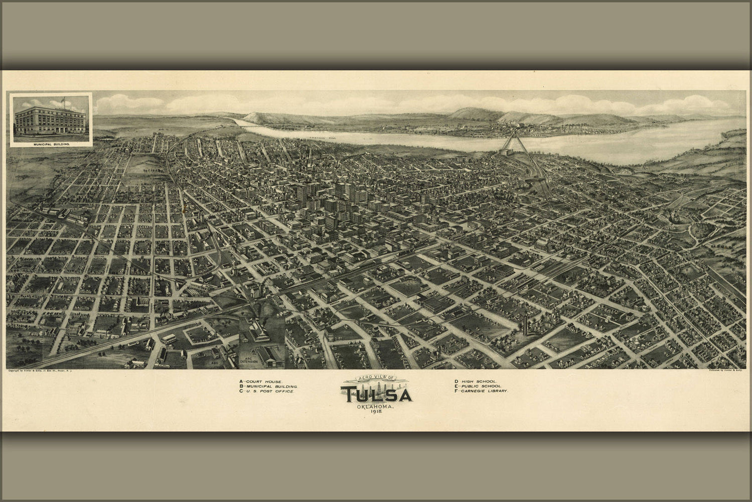 Poster, Many Sizes Available; Aero View Map Of Tulsa, Oklahoma 1918