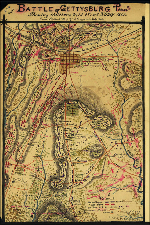 Poster, Many Sizes Available; Map Of Battle Of Gettysburg, Pennsylvania Showing Positions Held 1St And 3Rd July 1863