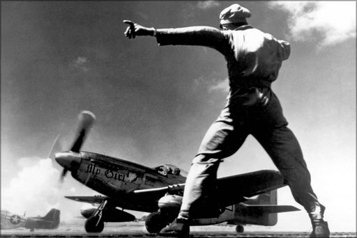 Poster, Many Sizes Available; North American P-51 Mustang Takes Off From Iwo Jima