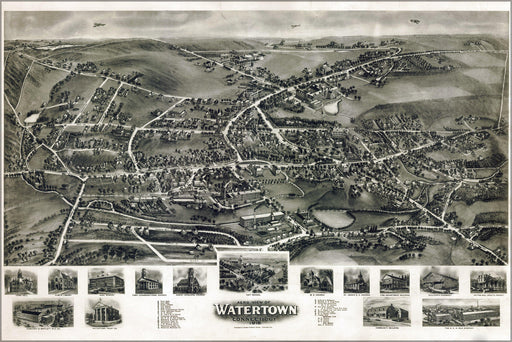 Poster, Many Sizes Available; Aero View Map Of Watertown, Connecticut 1918