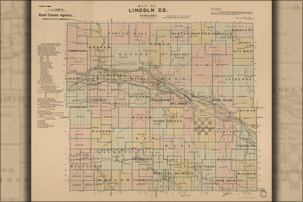 Poster, Many Sizes Available; Map Of Lincoln Co. Nebraska 1894