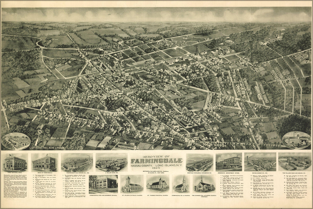 Poster, Many Sizes Available; Aero-View Map Of Farmingdale, Nassau County, Long Island, New York 1925