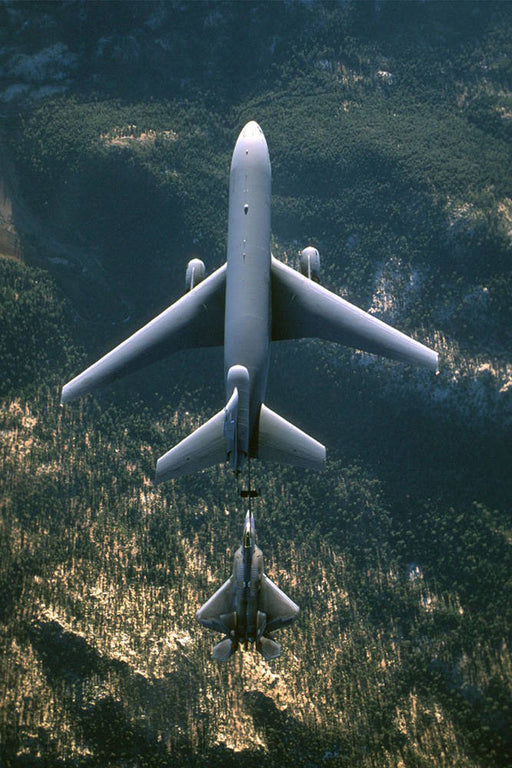 Poster, Many Sizes Available; Kc-10 Extender (Top) Refuels An F-22 Raptor