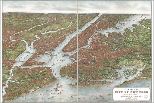 Poster, Many Sizes Available; Birdseye View Map Of New York City Brooklyn Manhattan Queens Staten Island 1907