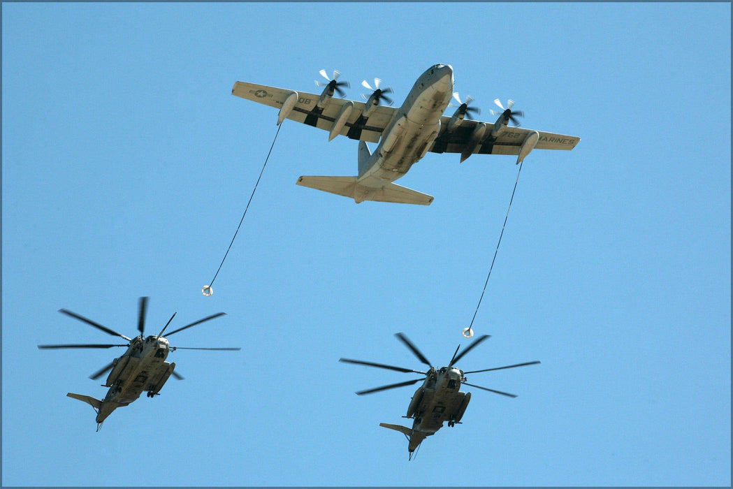 Poster, Many Sizes Available; Kc-130J Hercules Refueling Ch-53E Super Stallion Helicopters