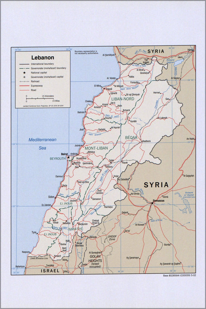 Poster, Many Sizes Available; Cia Map Of Lebanon 2002