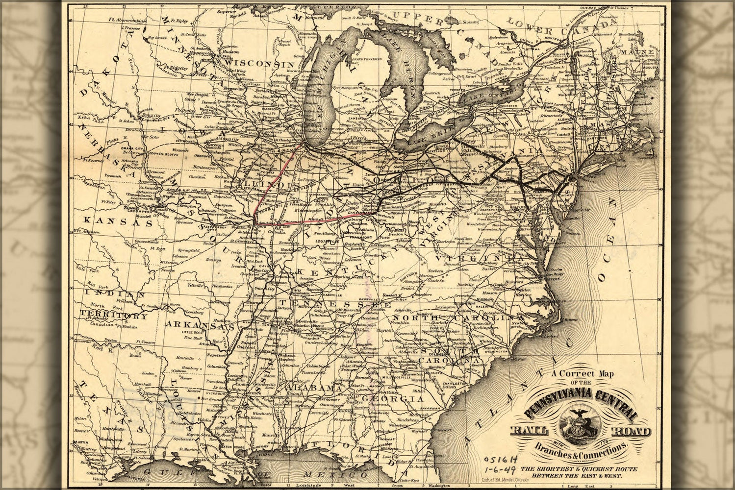 Poster, Many Sizes Available; Map Of The Pennsylvania Central Railroad 1858