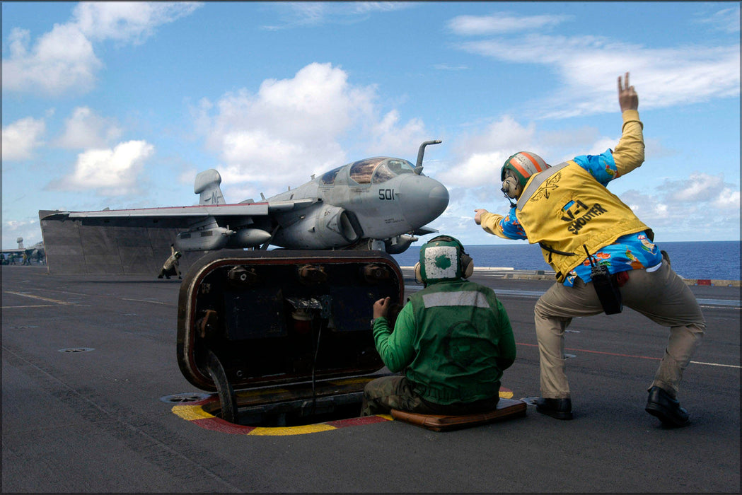 Poster, Many Sizes Available; Shooter Signals Full Power Ea-6B Prowler Uss Kitty Hawk (Cv 63)