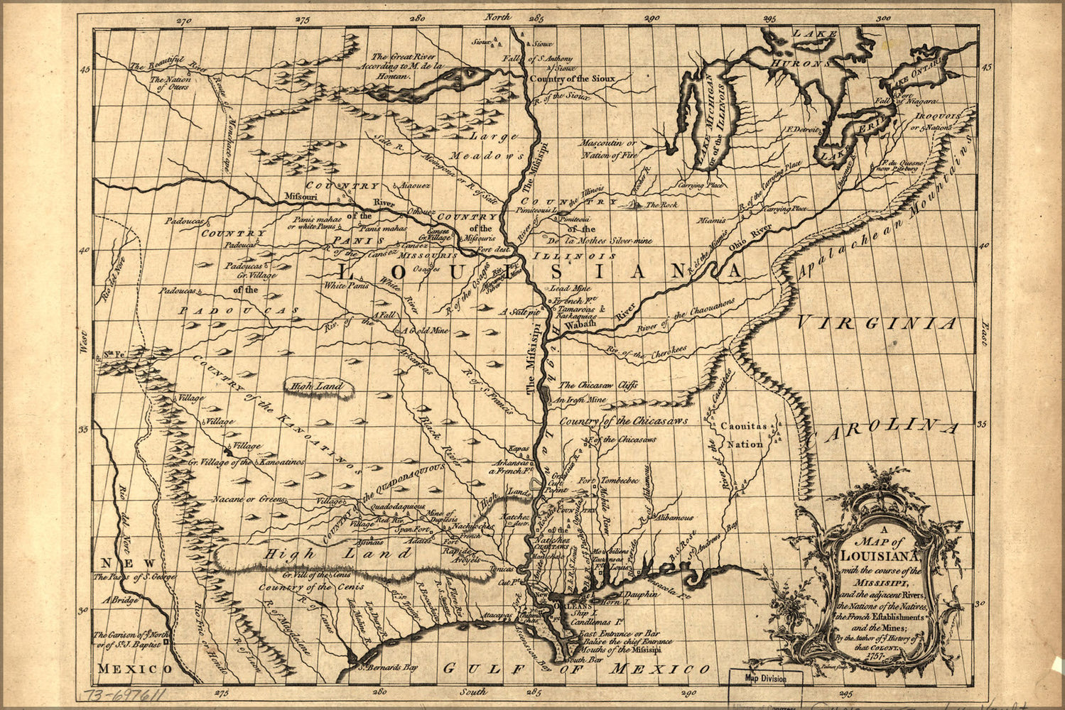 Poster, Many Sizes Available; Map Of Louisiana 1757