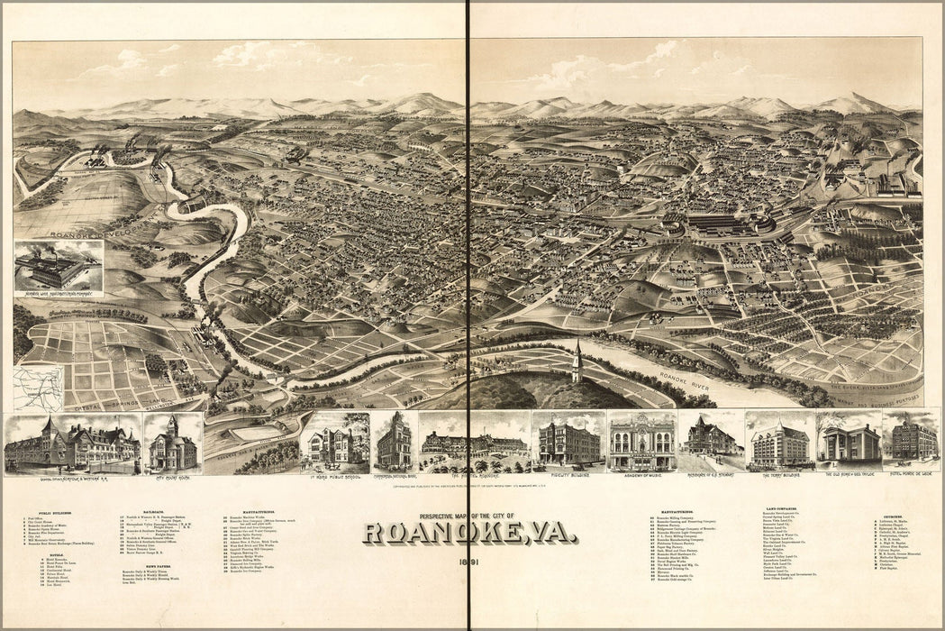 Poster, Many Sizes Available; Birdseye View Map Of Roanoke, Virginia 1891