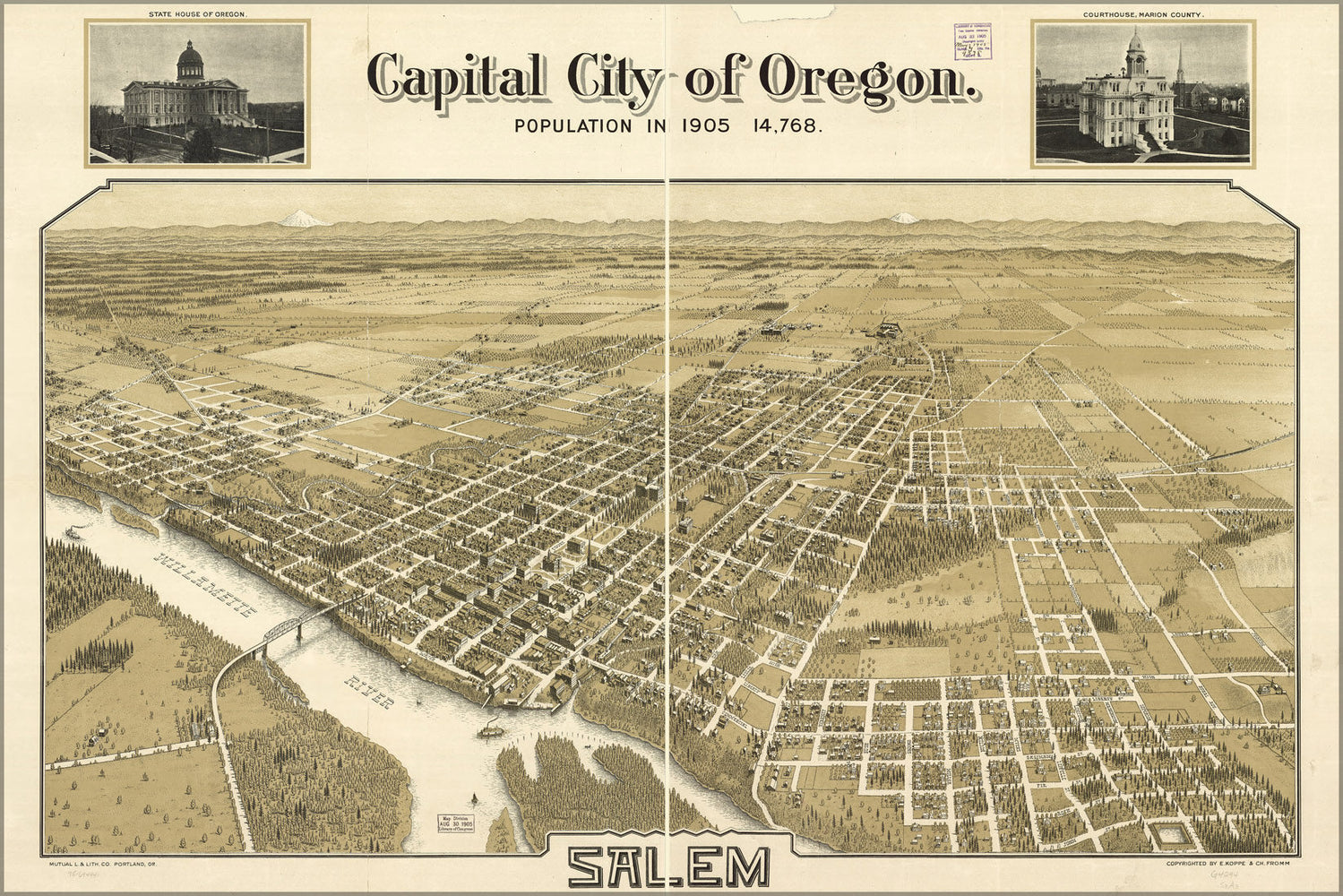 Poster, Many Sizes Available; Birdseye View Map Of Salem Oregon 1905