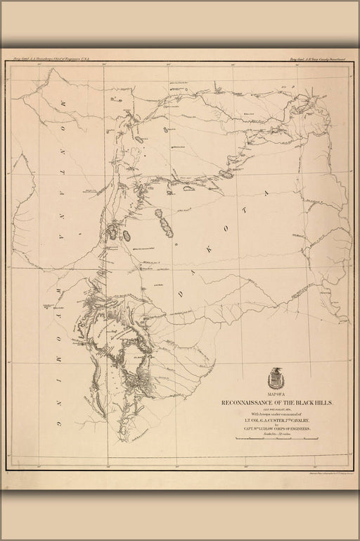 Poster, Many Sizes Available; Map Of Black Hills, 1874, Battle Of Little Big Horn Custers Last Stand