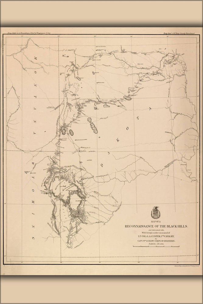 Poster, Many Sizes Available; Map Of Black Hills, 1874, Battle Of Little Big Horn Custers Last Stand