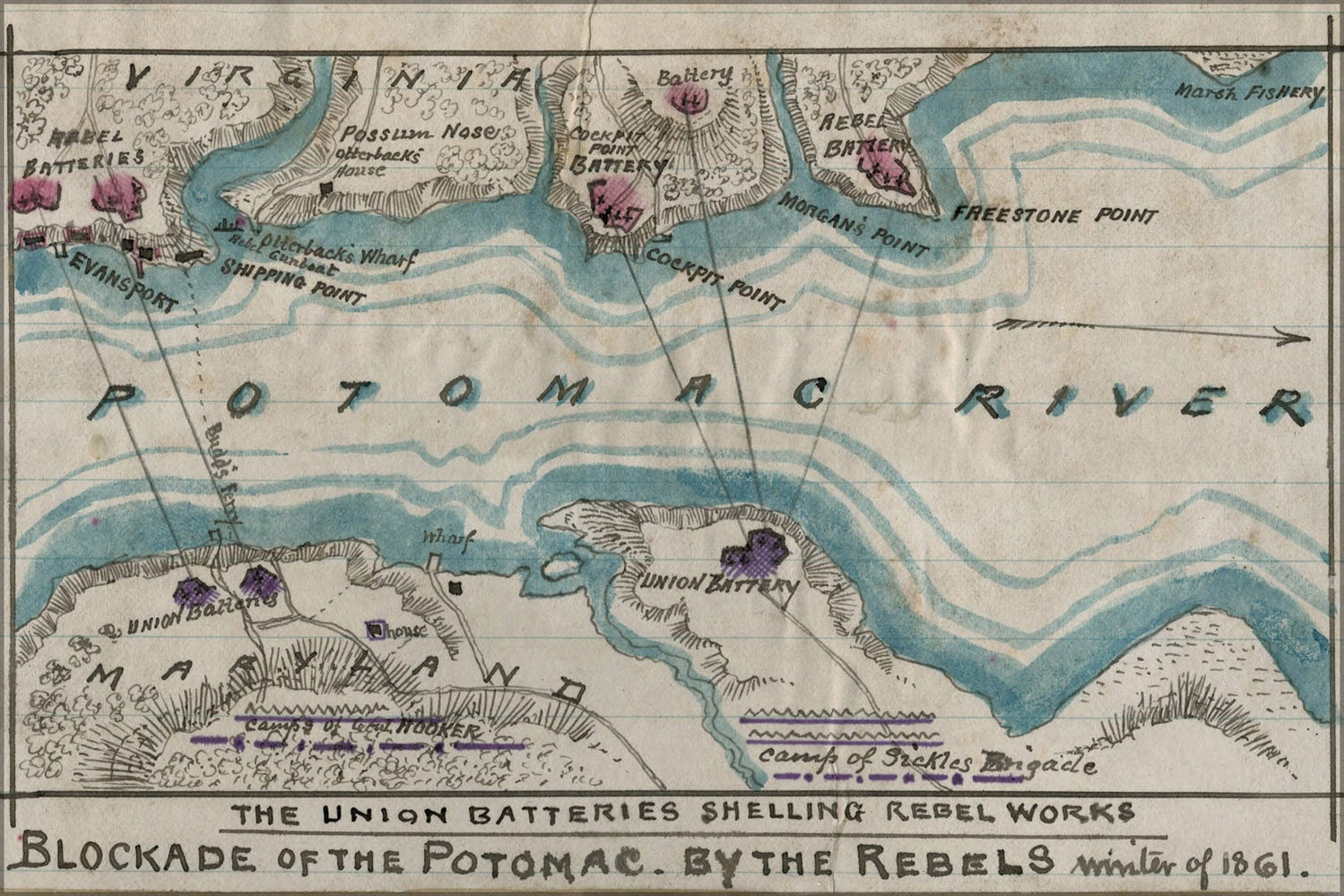 Poster, Many Sizes Available; Map Of Blockade Of Potomac River 1861