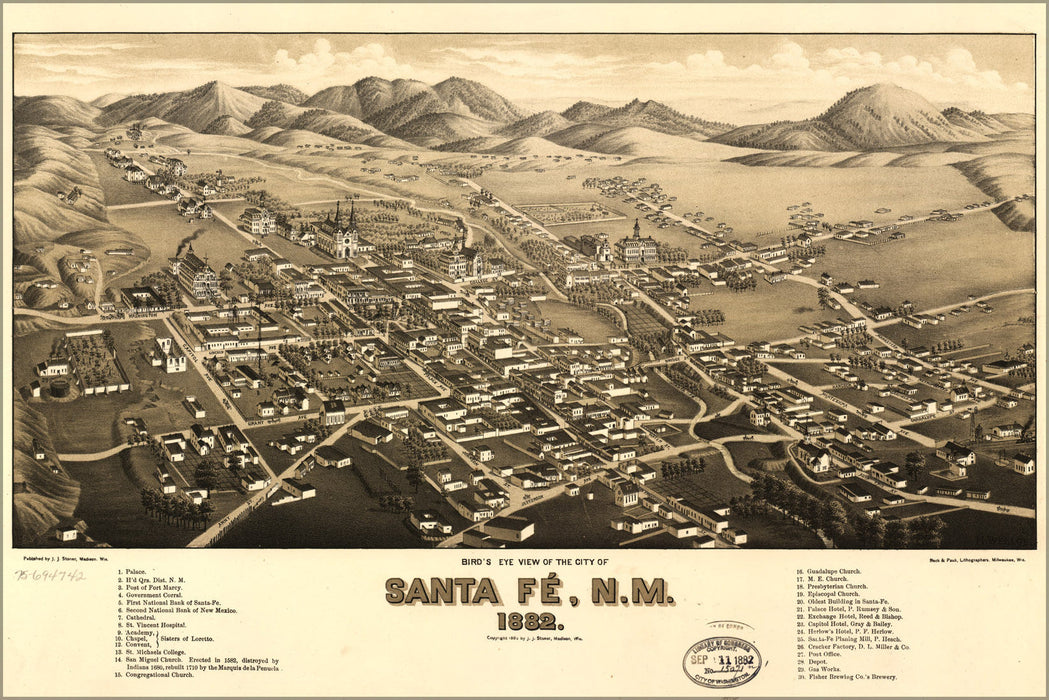 Poster, Many Sizes Available; Birdseye View Map Of Santa Fe, New Mexico 1882