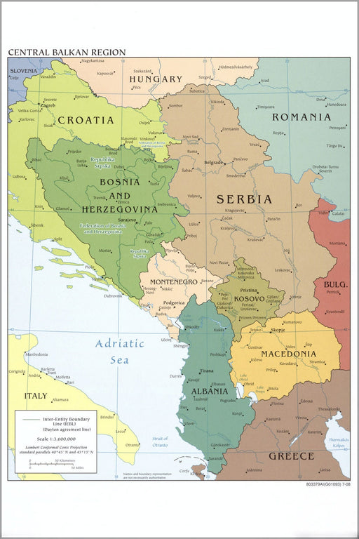 Poster, Many Sizes Available; Map Of Bosnia Serbia Kosovo 2008