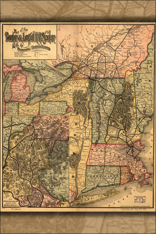 Poster, Many Sizes Available; Map Of Boston & Lowell Railroad New England 1890