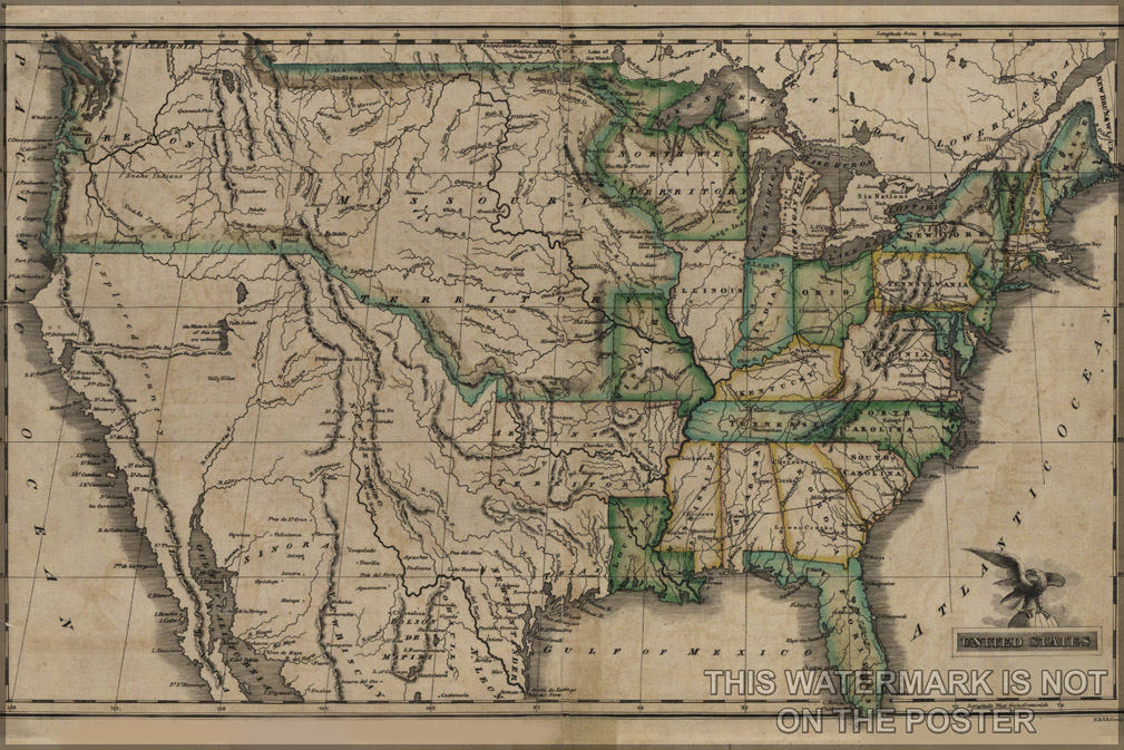 Poster, Many Sizes Available; Map Of The United States C1823