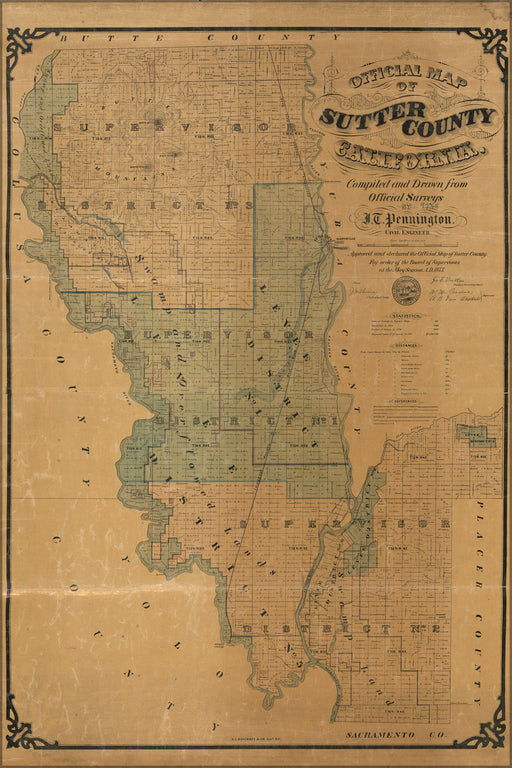 Poster, Many Sizes Available; Official Map Of Sutter County, California 1873