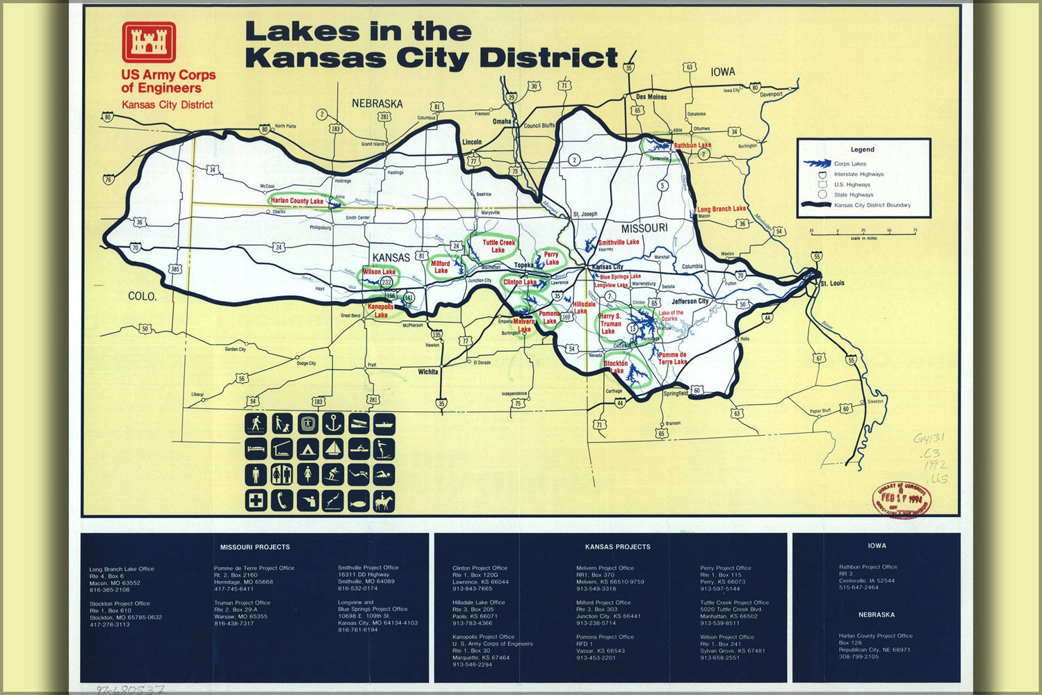 Poster, Many Sizes Available; Lake Map Of Kansas City District Missouri 1992