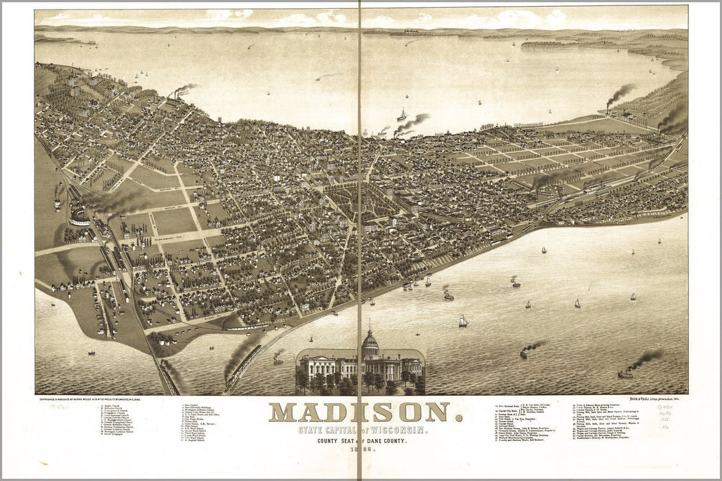 Poster, Many Sizes Available; Map Of Madison, Wisconsin 1885 P2