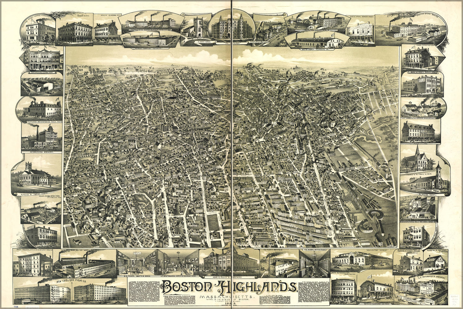 Poster, Many Sizes Available; Map Of Boston Highlands, Massachusetts 1888