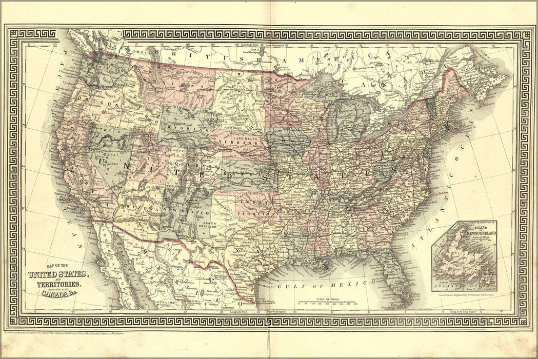 Poster, Many Sizes Available; Map Of The United States Of America 1877