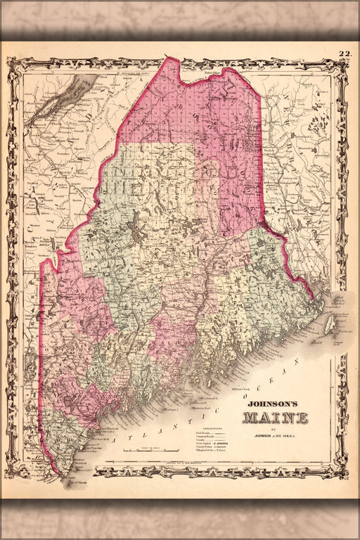 Poster, Many Sizes Available; Map Of Maine 1862