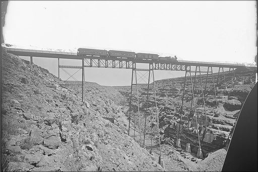 Poster, Many Sizes Available; Old No. 139 Santa Fe Railroad Bridge Over Canyon Diablo, Arizona, Showing Train And Signs Of Albuquerque, New.