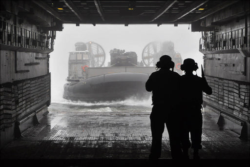 Poster, Many Sizes Available; Lcac Hovercraft Approaches Uss Ponce (Lpd 15)