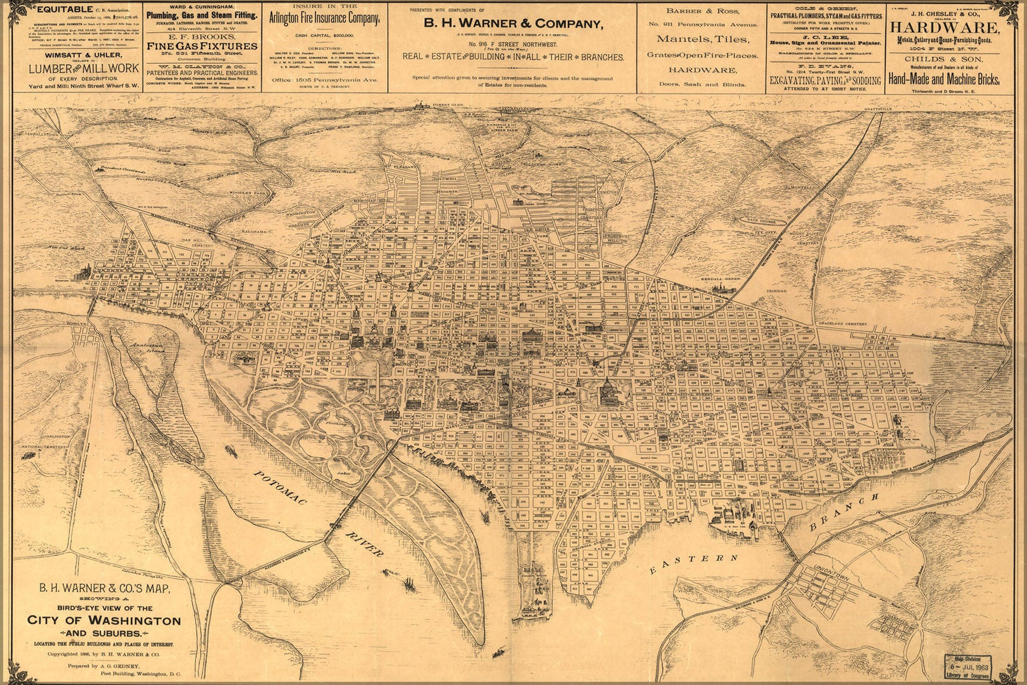 Poster, Many Sizes Available; Birdseye View Map Of Washington D.C. 1886 P2