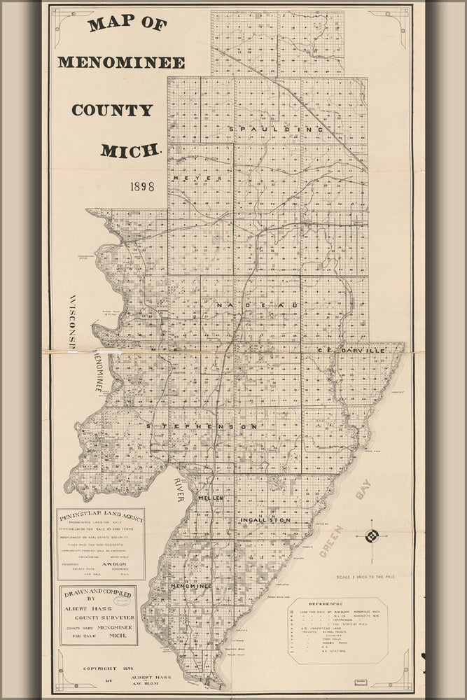 Poster, Many Sizes Available; Map Of Menominee County, Michigan 1898