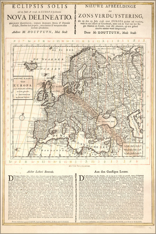 Poster, Many Sizes Available; Solar Eclipse Map 25 July 1748