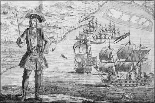 Poster, Many Sizes Available; Black Bart Bartholomew Roberts At Ouidah With His Ship And Captured Merchantmen In The Background