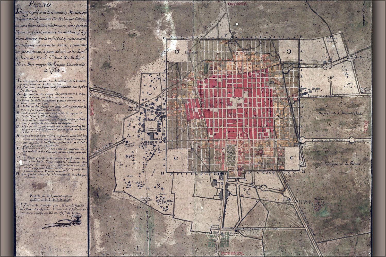 Poster, Many Sizes Available; Map Of Mexico City 1794, North To The Left