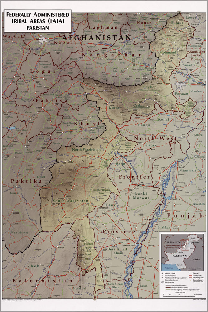 Poster, Many Sizes Available; Map Of Tribal Areas Fata Pakistan 2009