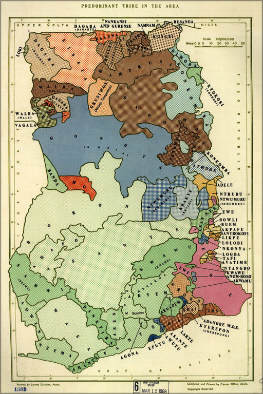 Poster, Many Sizes Available; Map Of Tribes In Ghana 1966