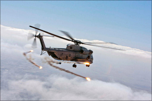 Poster, Many Sizes Available; Flares Discharged From Sikorsky Ch-53D Sea Stallion Helicopter