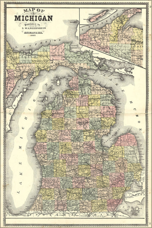 Poster, Many Sizes Available; Map Of Michigan 1895