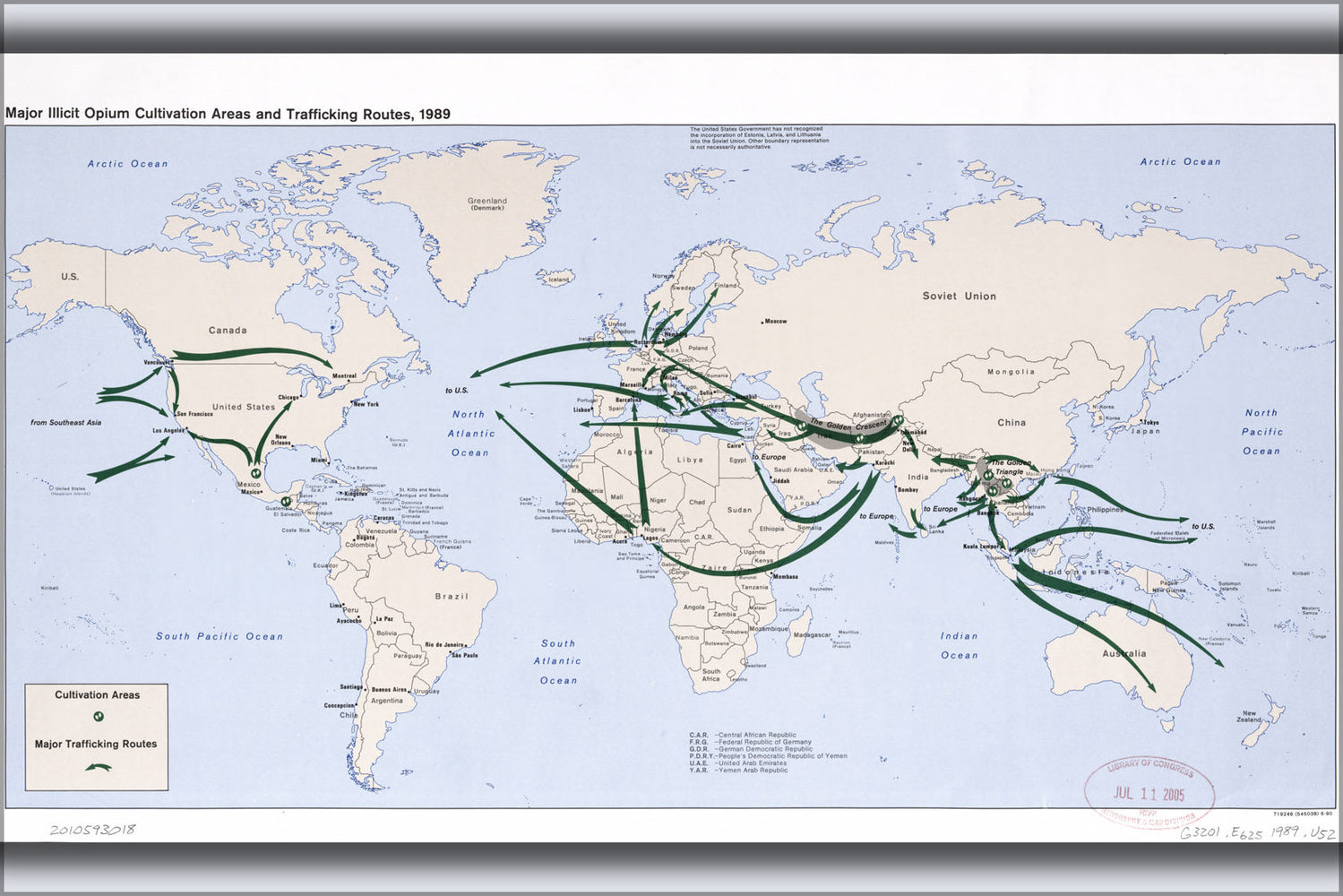 Poster, Many Sizes Available; Cia World Map Opium Cultivation Trafficking 1989