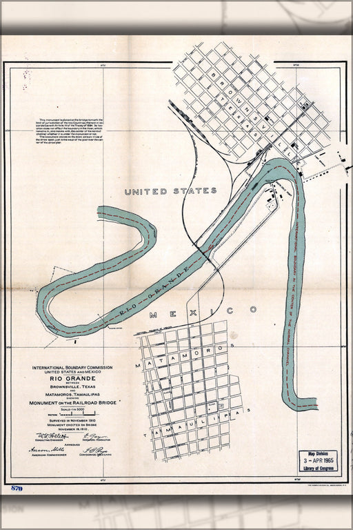 Poster, Many Sizes Available; Map Of Brownsville Texas & Matamoros Mexico 1910